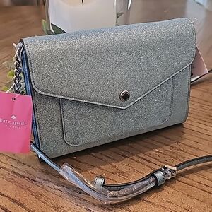 Kate Spade tinsel flap crossbody sparkly blue bag NWT